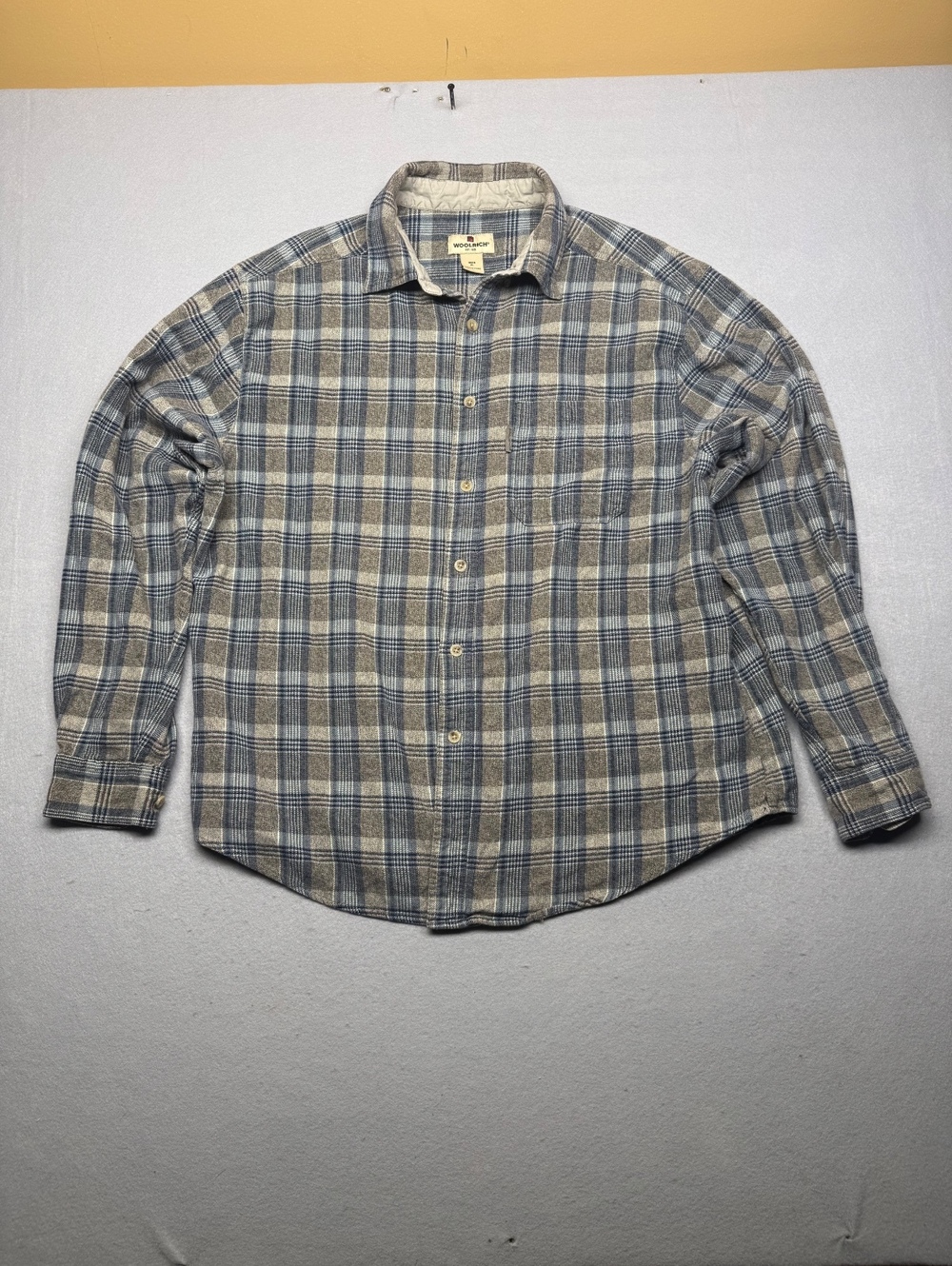 Woolrich Button-Up Shirt Men's XL Blue Beige Plaid